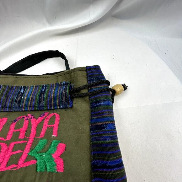 Cloth Purse Bohemian Sling Mexico Playa Del Carmen embroidered cinch lined - Picture 5 of 12